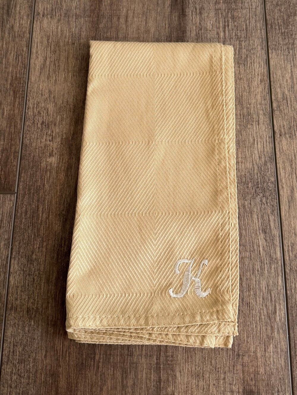 Lauren Ralph Lauren Gold Herringbone Cloth Dinner Napkin Monogrammed Letter K